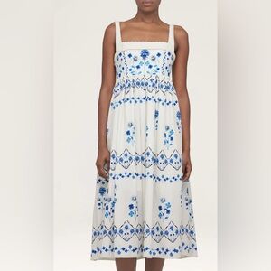AGUA BY AGUA BENDITA Barbara Ventura Cotton Hand-Embroidered Midi Dress - Size L